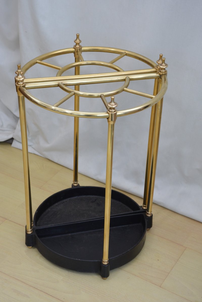 Pair of Early 20th Century Brass Umbrella Stands, Demi Lune Design - Image 2